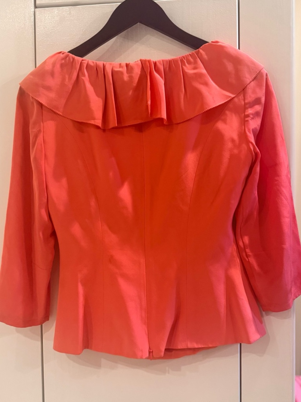 Kay Unger Silk Coral Ruffle-Trim Women's Blouse - Picture 2 of 8